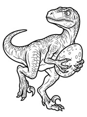 Fototapeta premium Velociraptor dinosaur stealing egg running away coloring page