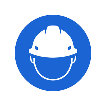 Hard Hat Required Sign White Construction Helmet in Blue Circle Symbolizing Safety Compliance