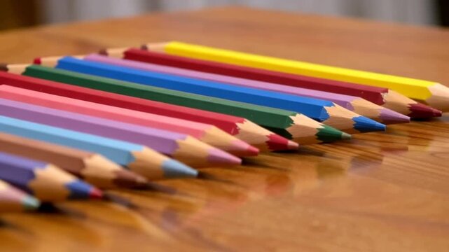 Colorful Pencils on Wooden Table.