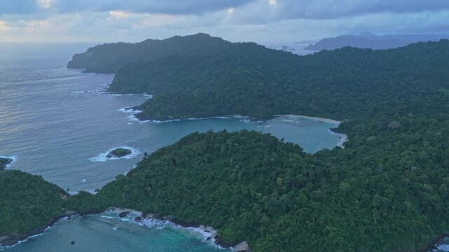 Aerial view of tropical coastline at red island in java, indonesia