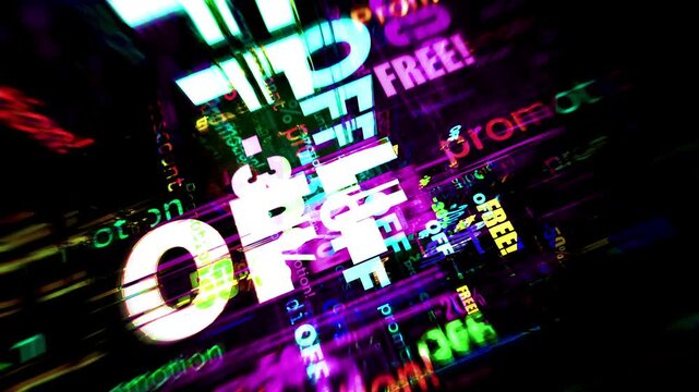 Sale and price off reduction symbol technology loop concept. Abstract sign on glitch screens seamless and looped.