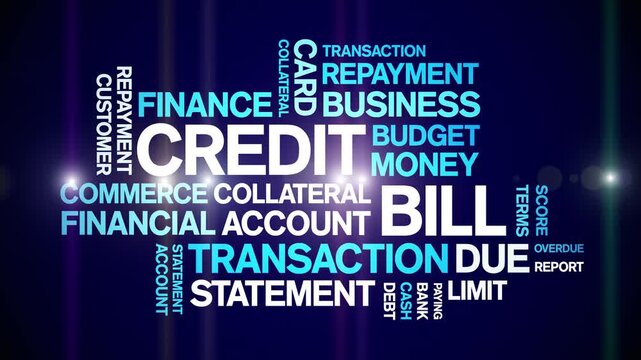 Credit Bill animated word cloud-text design animation tag kinetic typography seamless loop.