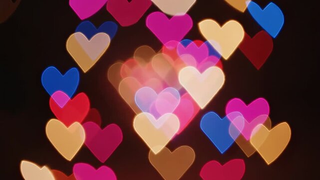 Heart-shaped bokeh lights create a beautiful and romantic atmosphere.