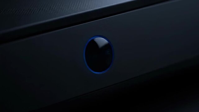 A close-up of a modern, dark surface with a central circular element conveys a sense of sophistication and technological advancement. Ideal for brandi