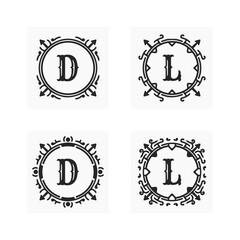 set vintage logo with circle frame style artistic line shape. 