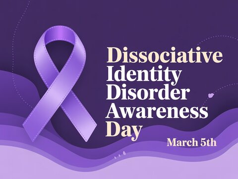 Dissociative identity disorder awareness day purple ribbon symbol on purple background