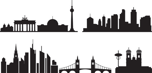 Berlin cityscape silhouette Brandenburg Gate and modern buildings vector graphic