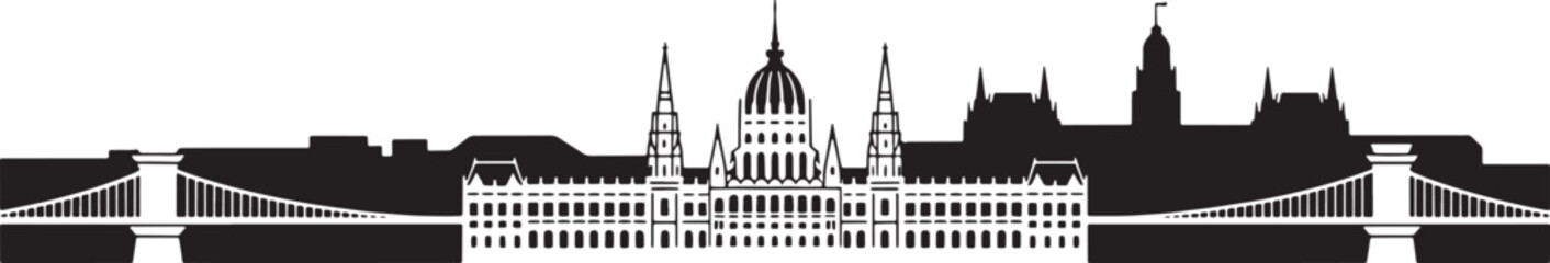 Fototapeta premium Budapest hungary famous cityscape silhouette featuring parliament building and chain bridge vector