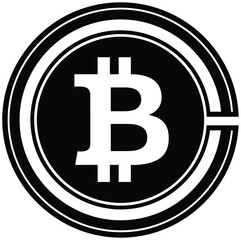 Modern Bitcoin Cryptocurrency Logo Icon with Minimalist Black and White Circular Design Elements for Digital Finance, Blockchain Technology, and Decentralized Crypto Currency Investment Concepts