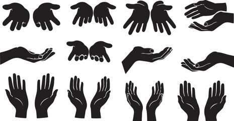Fototapeta premium Collection of various black hand silhouettes on white background