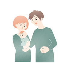 笑顔で赤ちゃんをだっこするママとパパ