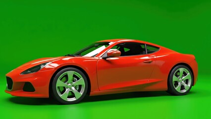 Red sports car displayed from multiple angles against a green background, showcasing its sleek design and modern features in a visually striking manner
