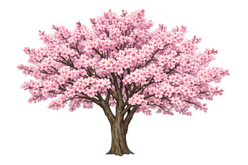 Cherry blossom tree in full bloom, symbolizing renewal and beauty in springtime, with a transparent background