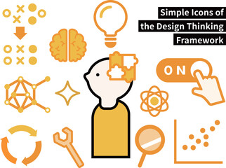 デザイン思考フレームワーク、クリエイティブ思考プロセスに関するシンプルなアイコンセット