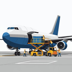 Airplane on Tarmac with Loading Ramp.