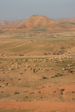 D&eacute;sert d'Agafay, aux pieds du Haut-Atlas et dans la r&eacute;gion de Marrakech, la ville rouge (Maroc, Maghreb, Afrique)