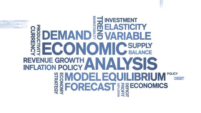 Economic Analysis animated word cloud-text design animation tag kinetic typography seamless loop.