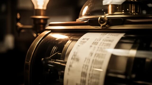 Intricate vintage calculator with dome and a tape roll displaying numeric entries