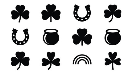 Obraz premium St patrick's day icons set including clover horseshoe pot of gold and rainbow on white background