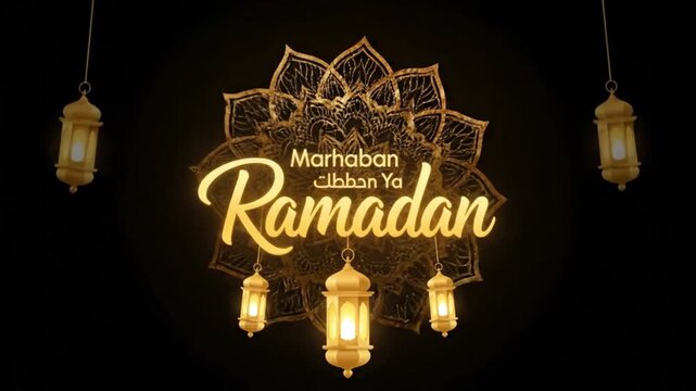 Celebrating Ramadan with Gold Lanterns and Mandala Design on a Digital Greeting Card