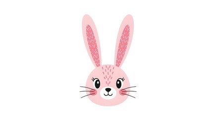 Fototapeta premium Cute Easter bunny face illustration with pink ears isolated on white background, adorable spring rabbit character design