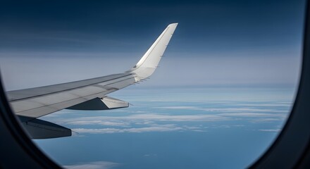 Fototapeta premium Airplane wing soaring through the sky