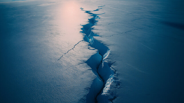 uriel. Aerial view of a deep lightning-shaped crack splitting a smooth glacier surface. travel magazines, destination branding, designed for travel destination branding, used by lab technicians.