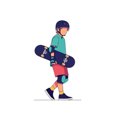 Fototapeta premium Boy walking with skateboard and gear.