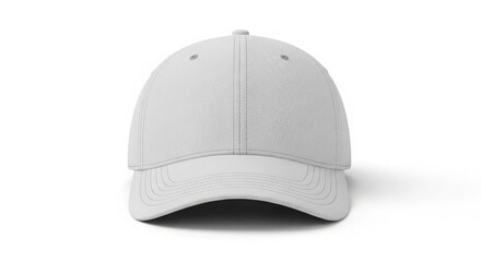 A light grey baseball cap with a flat brim and a curved peak