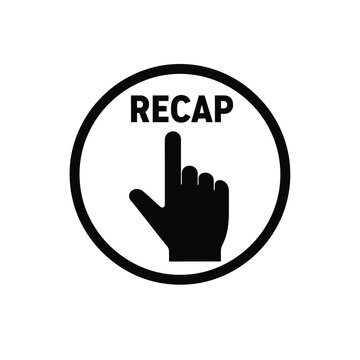Vector illustration icon black icon of a hand pointing upwards with recap text inside a circle