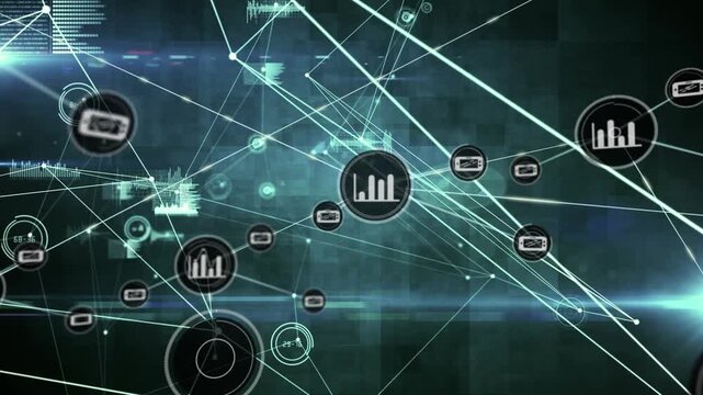Animation of network of connections with icons over statistics
