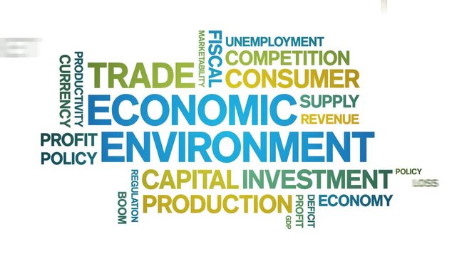 Economic Environment animated word cloud-text design animation tag kinetic typography seamless loop.