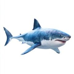 Majestic Great White Shark Swimming Gracefully in Ocean Water with Clear Blue Background