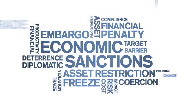 Economic Sanctions animated word cloud-text design animation tag kinetic typography seamless loop.