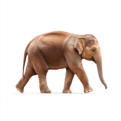 Obraz premium Young Asian Elephant Walking Gracefully Against White Background, Captivating and Majestic Representation of Wildlife