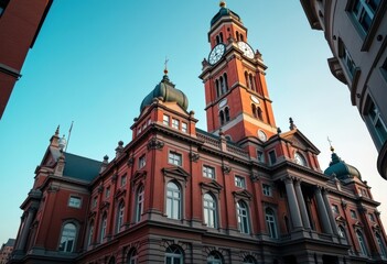 Fototapeta premium Imposing Renaissance Revival City Hall Building with Tower and Clock Awe-Inspiring Dome Facade