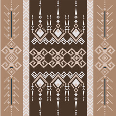 Seamless geometric tribal pattern with diamond medallions and abstract motifs in warm beige and brown tones. Ethnic ornamental vector design for textile, wallpaper, and print.