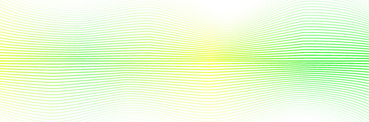 Fototapeta premium Light green and lime yellow wavy lines. Abstract colored pattern. Thin wavy curves, soft gradient. White background.