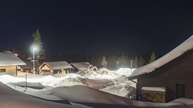 Winter timelapse of northern lights and sunrise in Orsa Gronklitt, Sweden