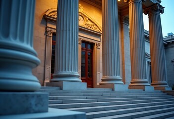 Fototapeta premium Stately Neoclassical Courthouse Grand Columns Stone Steps Majestic Design