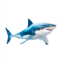 Fototapeta premium Realistic depiction of a great white shark swimming gracefully in clear blue water with emphasis on its sleek body and sharp teeth