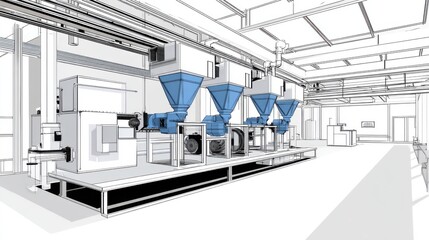 Obraz premium Industrial Equipment Setup in Modern Warehouse Drawing