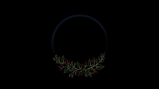Animated Floral Leaf Wreath Wedding Title Text Frame with Copy Space on Alpha Channel