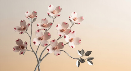 Fototapeta premium Close-up of artificial dogwood flower arrangement, featuring light pink petals with dark pink accent, representing floral design and spring's arrival