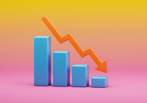 Decreasing bar graph with downward arrow on gradient background