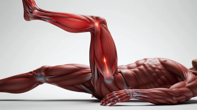 Detailed 3D Anatomy Of Human Leg Muscles With Highlighted Quadriceps And Hamstrings Isolated On White Studio Background
