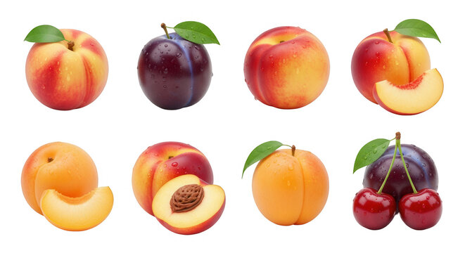 assortment of fresh fruits peaches plums nectarines apricots and cherries isolated on a white background healthy eating visuals