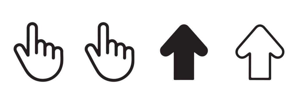Outline hand pointer icons and up arrow vectors for website development and digital interface design elements