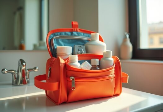 Brightly Colored Toiletry Bag Organizing Essential Bathroom Items for Road Trips or Daily Use with Multi-Pocket System