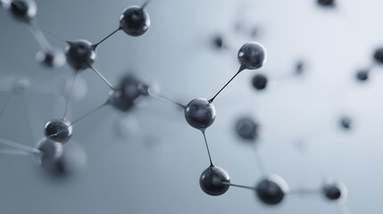 Obraz premium Abstract Molecular Structure with Glossy Glass Spheres on Light Grey Background. Concept of Biotechnology, Chemistry, and Scientific Innovation.